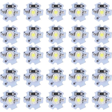 25 pièces 5V puces LED 200LM 1W haute puissance lampes LED blanches froides 10000K pour luminaires DIY (1/5)