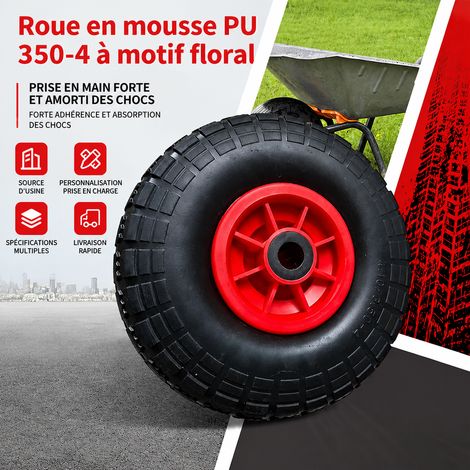Roue increvable 3.50-4 en mousse PU Ø 260 x 80 mm alésage 20 mm jante plastique rouge roulement à aiguilles – Livraison gratuite (1/5)
