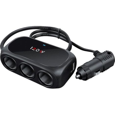 Chargeur Allume-Cigare 2 en 1 USB Voiture - 3 Ports Rapide Noir - Compatible Téléphone & GPS - Convertisseur 12V/24V vers 5V (1/5)