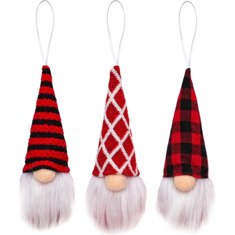 3er-Set hängende Wichtel-Ornamente aus kariertem, weichem Strickstoff, gesichtslose Wichtelpuppen zur Weihnachtsbaumdekoration (1/5)