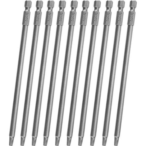 10-teiliges 150-mm-SQ2-Schraubendreher-Bit mit quadratischem Kopf, magnetisch, 6,35 mm Sechskantschaft-Schraubendreher-Bit-Set, S2-legierter Stahl für Elektroschrauber