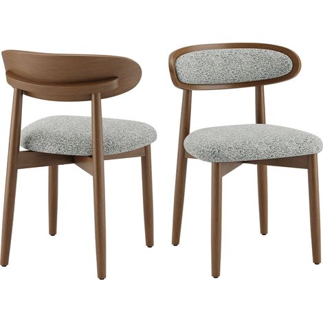2er-Set Esszimmerstühle aus Massivholz im skandinavischen Stil, ergonomische Rückenlehne, gepolsterte Sitzfläche und Lendenstütze, Grau (1/5)