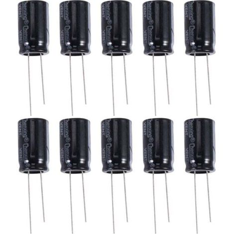 10 Condensateurs Électrolytiques Radiaux 22uF 400V Noir 105°C 13x21mm