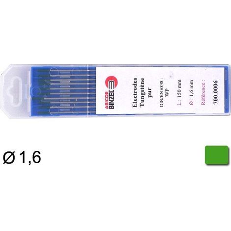ELECT.TUNGSTENO PURO 1,6MM ALUM.(VERDE) PACK 10 UNID.