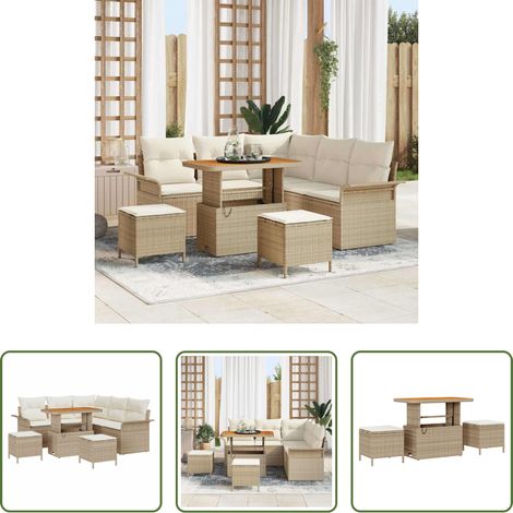 Mobilier extérieur - Ensemble de canapé de jardin avec coussin 8 pcs Beige polyrotin (1/5)