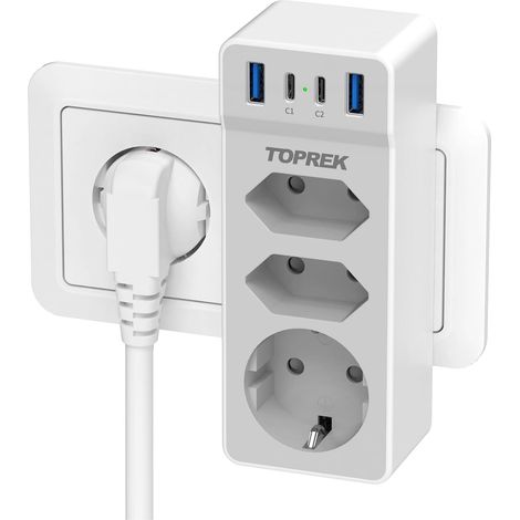 Multiprise Murale 7 en 1 Prise USB Secteur Multiple avec 4-USB (20 W) et 3 Sortie AC 16A, 4000W Murale Electrique pour la Maison Le Bureau Les Voyages Compatible avec Phone, Portable (1/5)