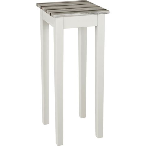 Sellette 30x30x76 cm décor pin et blanc brillant - SIMEN