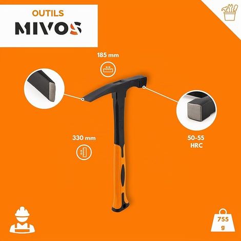 Rheinish Shape Masonry Hammer - Hardened Carbon Steel Head - Fiberglass Handle - Masonry Hammer for Concrete Bricks - Geologist Hammer (1/3)