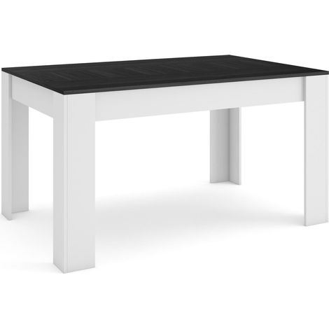 Skraut Home - Mesa Comedor, Mesa Fija Cocina y Salón, 140x90x76 cm, Para 6 comensales, Muebles Comedor, Estilo Moderno, Negro y blanco (1/5)
