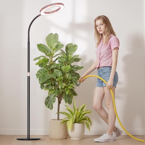 Pflanzenlampe für den Innenbereich, Vollspektrum-Pflanzenlampe, mit Sockel, 3-Stunden/9-Stunden/12-Stunden-Zeitschaltuhr, dimmbar, Höhe 51-67 Zoll (schwarz).