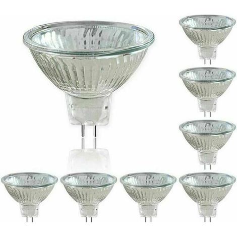 Paquete de 8 bombillas reflectoras halógenas GU5.3 de 12 V y 50 W, foco regulable, bombilla halógena MR16, 660 lúmenes, luz blanca cálida de 2700 K, ángulo de haz de 36°, base de 2 pines. (1/5)