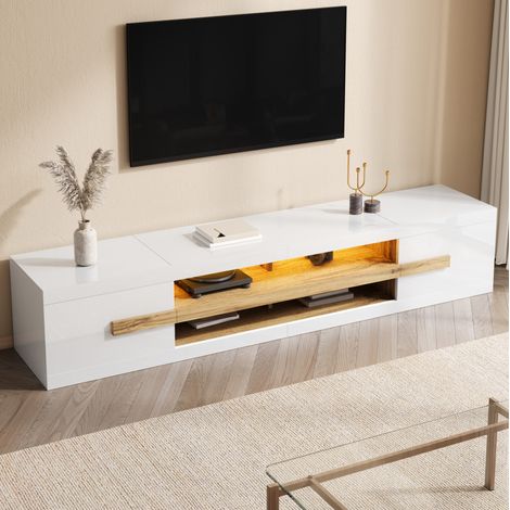 MODFU – Mobile TV 200x40x38 cm in truciolato con 2 ante, nicchie e LED tramite app, carico 45 kg – Bianco (1/5)