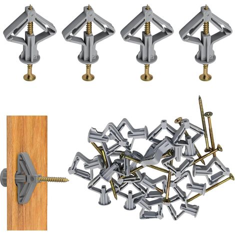 Lot de 50 chevilles à expansion Butterfly pour corps creux avec vis, chevilles à expansion, chevilles papillon pour plaques de plâtre, murs creux (1/5)