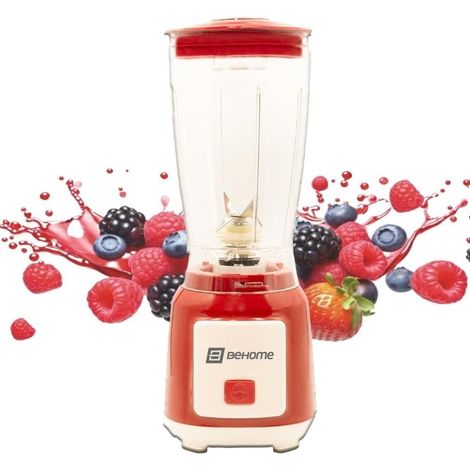 Blender Mixeur Électrique, Bol Plastique 600 ML, lames en Acier Inoxydable, Blender Smoothies pour Shakes, Mixe Fruits, 250 W Rouge (1/4)