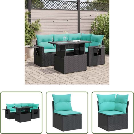 vidaXL Juego Sofá Jardín 5 Piezas con Cojines Negro Poli Ratán Acacia (1/5)