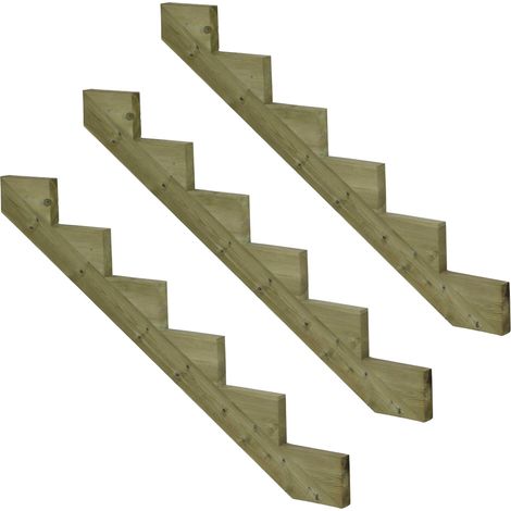 3er Set Treppenwange 6 Stufen aus KDI Holz für Gartentreppen-Höhe 102cm