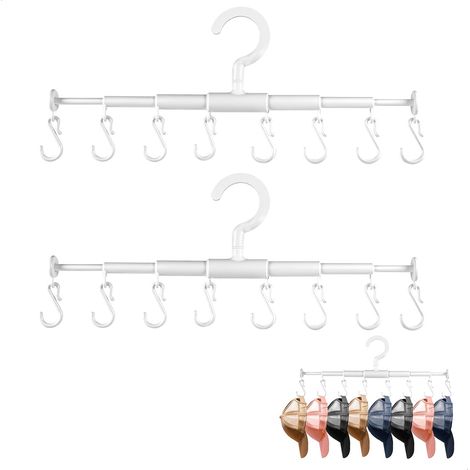 2 PiècesSupport Casquette, Rangement Casquette, Porte Chapeau Mural Extensible, Porte Chapeau avec 8 Crochets, Range Casquette pour Suspendre Chapeaux, Cravates, Écharpes, Gants, Portable (1/5)