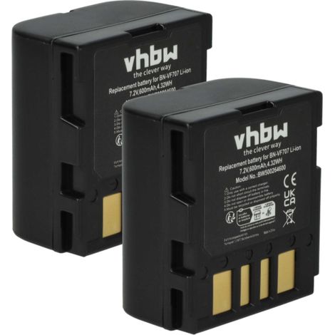 vhbw 2x Akku kompatibel mit JVC GR-D270EG, GR-D275US, GR-D275, GR-D271US, GR-D271, GR-D270US, GR-D270EX Videokamera Camcorder (600 mAh, 7,2 V, Li-Ion) (1/5)