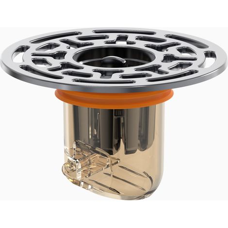 Siphon de sol professionnel, étanche, avec système anti-retour et contrôle des odeurs, pour salle de bain, cuisine et douche, avec couvercle, couleur orange. (1/5)