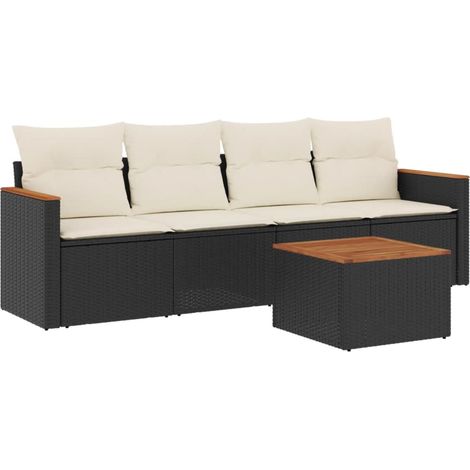 Set Divani da Giardino 5 pz Salotto da Giardino con Cuscini in Polyrattan Nero (1/5)