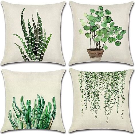 Housse de coussin, ensemble de 4 pièces de taie d'oreiller imperméable à motif de feuilles vertes, 44x44 cm (1/4)