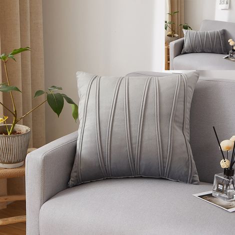 Housse de Coussin Rayures Géométriques Tridimensionnelles Velours Taie d'oreiller Décoratif Maison Salon Canapé Chambre Lot 2 45x45cm Gris (1/5)