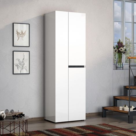 Armario Multiuso Grande Linfa, Cajones, 5 Estantes Made in Italy, 3 Puertas, 60.8x190h cm Blanco Brillante (1/5)