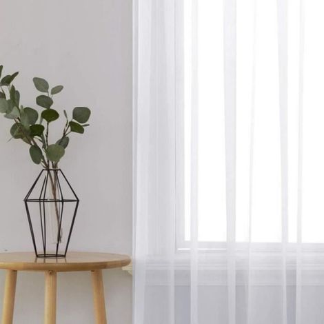 Lot de 2 Rideaux Voilages Blanc, Panneaux de Fenêtres Voile de Fenêtre avec Solide à Oeillets pour Salon/ Chambre140x240CM (1/4)