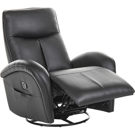 Reclining Armchair Black Manual Faux Leather Adjustable Back 360 Swivel Function with Pull-Out Footrest Modern DANAE (1/5)