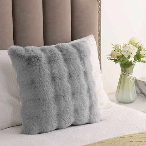 Set di 2 fodere decorative per cuscini in morbida e spessa finta lana, ideali per divano e camera da letto, 50x50 cm, grigio scuro.