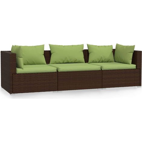 Maison Exclusive - 3-Sitzer-Sofa mit Kissen Braun Poly Rattan