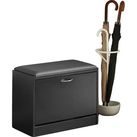 Banco zapatero, diseño compacto, asiento cómodo, negro. (1/2)
