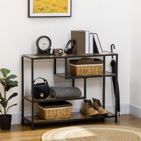 Table console style industriel avec 4 niveaux de rangement 3 étagères inférieures 99.6 x 33.6 x 74 cm (1/5)