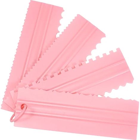 4-teiliges Set neuer Kuchenkamm-Schaber, Sahneschaber, DIY-Backwerkzeuge aus Kunststoff, Sahneschaber-Set, Backzubehör, 4-teilig, rosa (1/3)