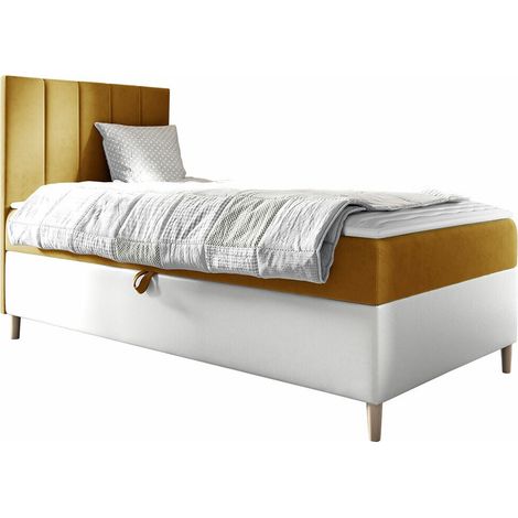 Cama continental Lucus VI, Soft 017 + Fresh 37, Individuales, Continental, 100x200, Cuero ecológico, Tapiz, Somieres, 102x208x115cm (1/5)