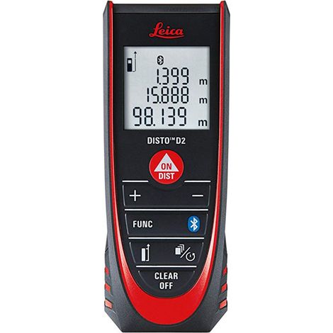 Leica Geosystems – Mètre laser Leica D2 – Portée jusqu'à 100 m – Bluetooth® Smart pour transfert de mesures – Compact et léger 100 g