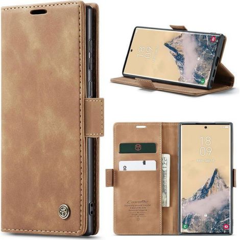 Coque pour Samsung Galaxy S25 Ultra 5G Premium Housse Cuir Protection Pochette Rabat Portefeuille Flip Case Porte Brun (1/5)