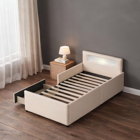 Cadre de lit beige en upholstered 213 x 97 x 70 cm (1/5)