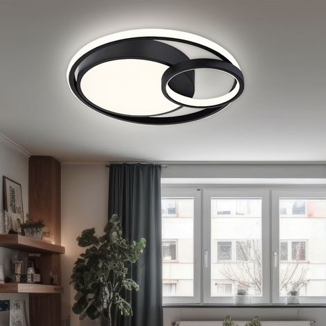 Plafonnier anneau LED salon plafonnier design moderne, blanc opale noir mat, 1x LED 36W 1400Lm blanc chaud, LxPxH 40,5x39,5x10 cm