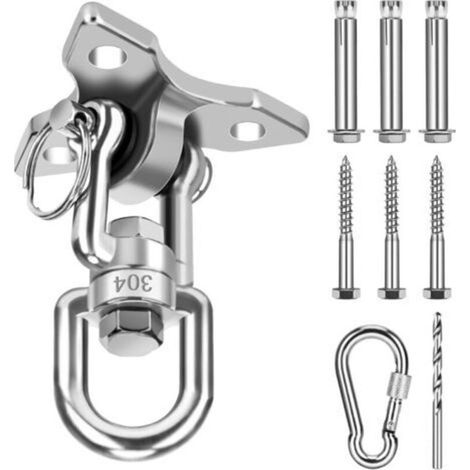 Support et fixation pour hamac : support et fixation pour hamac avec crochet pivotant à 360°, support extérieur en acier inoxydable jusqu’à 500 kg pour fixation au plafond. Fauteuil suspendu/hamac. (1/5)