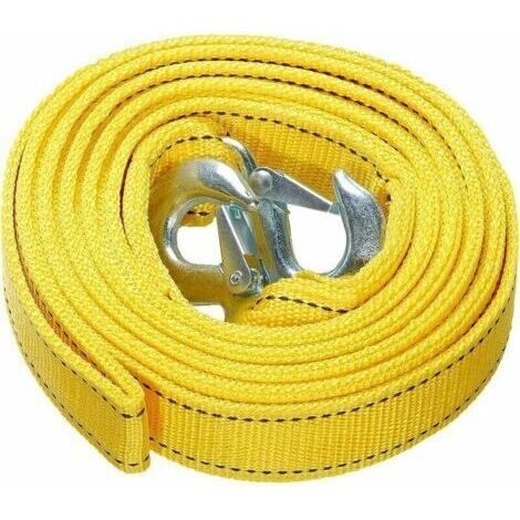 Sangle de remorquage Robuste avec Crochets de sécurité, ,Corde de remorquage en Polyester, Corde de Traction, Jaune 4 mètres, 5 tonnes (1/4)