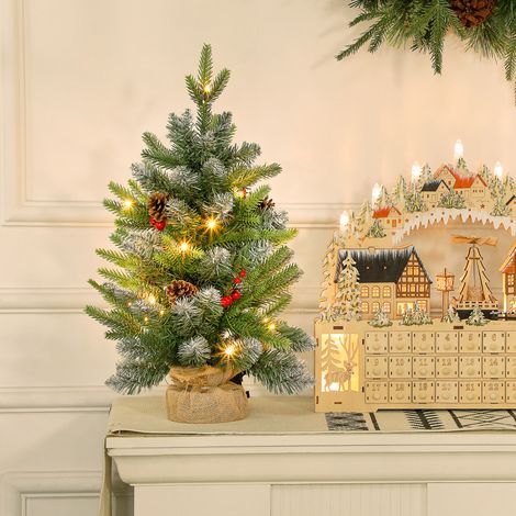 Sapin Noël 60 20 Lumières Led 141 Branches Pommes Pin Bouquets Baies Rouges Support Métallique Décoration Fête Vert