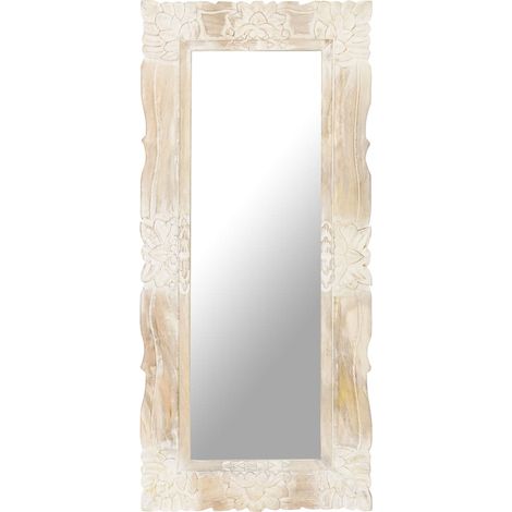 Specchio Bianco 110x50 cm in Legno Massello di Mango vidaXL