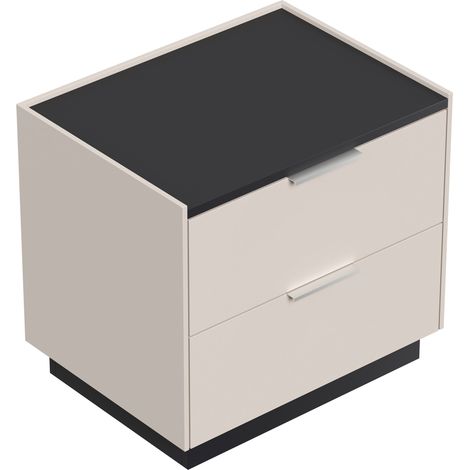 Design Nachttisch Kommode Artem 60cm B, 2 Softeinzüge lackiert Creme Grafit (1/5)