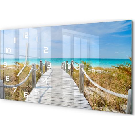 Horloge Murale Panoramique en Verre 60x30 cm Décorative Moderne Salon Cuisine La route vers la plage (1/5)