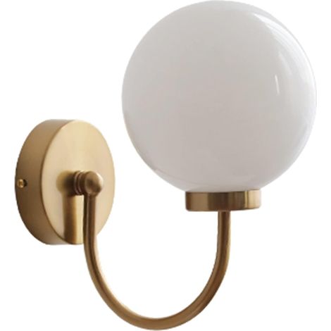 Applique murale en laiton chromé, abat-jour en verre blanc laiteux, éclairage mural intérieur, lampe murale, G9, applique de chevet pour chambre, salon, couloir, café (Couleur : Laiton) (1/5)