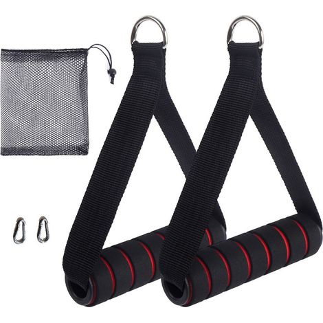 Poignées de musculation ergonomiques avec 2 mousquetons – Capacité de charge 260 kg – Prise antidérapante – Compatibles machines à câbles