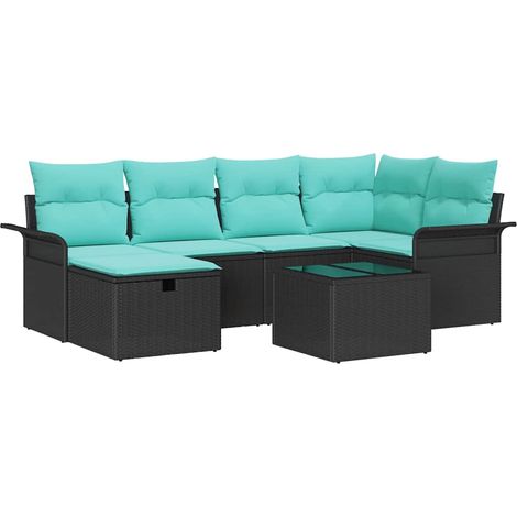 Set Divano da Giardino con cuscino 7 pcs Nero Poly Rattan vidaXL