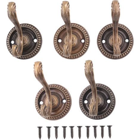 5pcs Cintre Crochets de porte antiques Cintre de salle de bain vintage Crochet en alliage de zinc pour porte-cles sac chapeau manteau Crochets muraux (1/3)