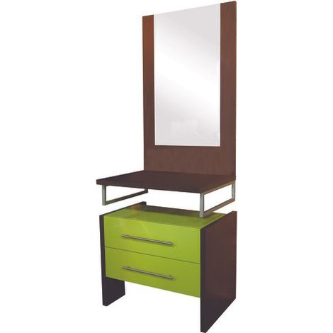 [JAMAIS UTILISE] ONDEE ZEN - Meuble de Salle de Bain TANGO - A poser - 2 Tiroirs - Miroir - 70cm - Laqué Vert (1/2)